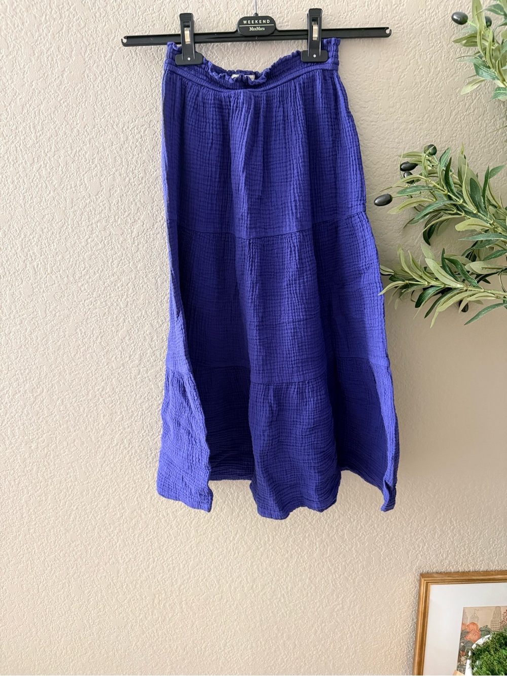 Marine Layer Blue Cotton Gauze Tiered Midi Maxi Skirt Size Small